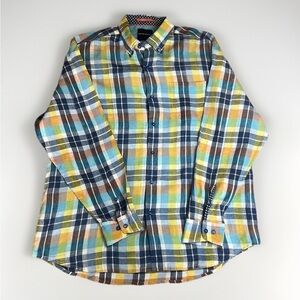 Tommy Bahama 100% Linen Plaid Long Sleeve Button Down Colourful Loose Fi…